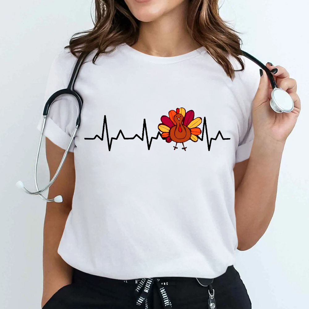 Heartbeat Turkey Nurse Thanksgiving Cotton Nurse T-shirt