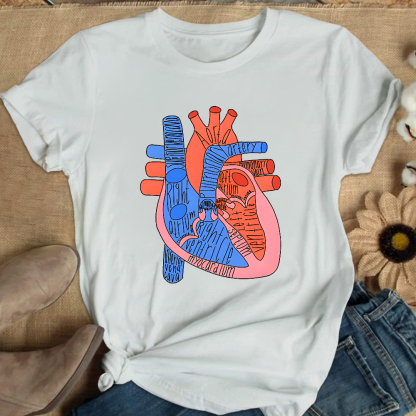 Labeled Heart Anatomy Cotton Nurse T-shirt
