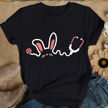 Easter Bunny Stethoscope Cotton Nurse T-shirt