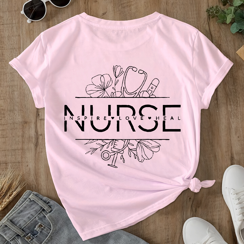 Heart Stethoscope Inspire Love Heal Double-Sided Cotton Printed T-Shirt