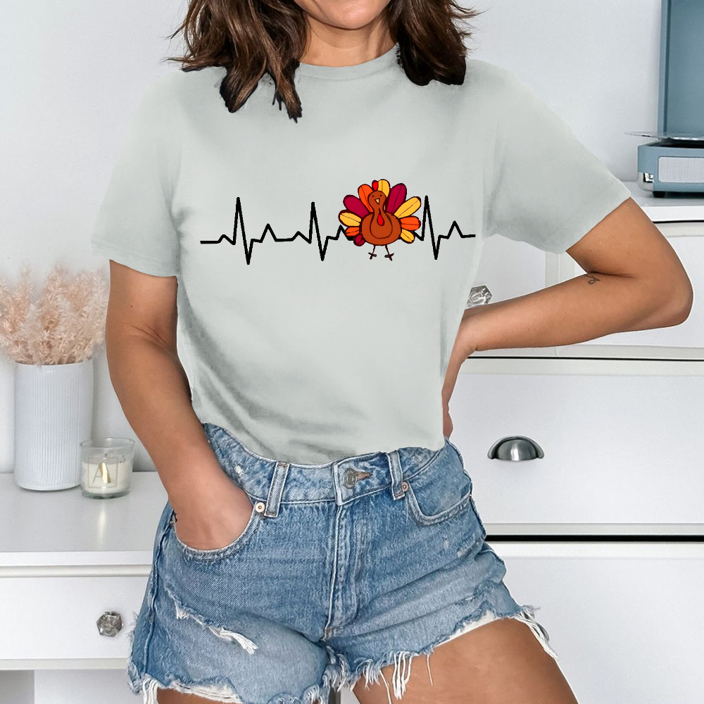 Heartbeat Turkey Nurse Thanksgiving Cotton Nurse T-shirt