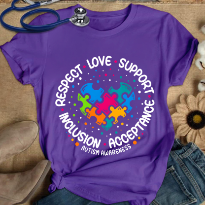 Love Support Acceptance Inclusion Respect Autism Awareness Cotton Nurse T-shirt
