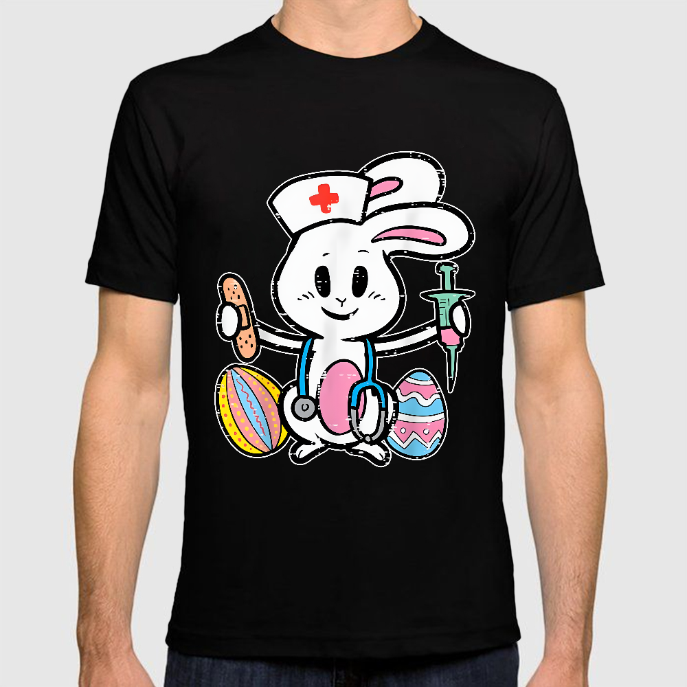 Easter Bunny Nurse Stethoscope Cute Rabbit Cotton Doctor T-shirt