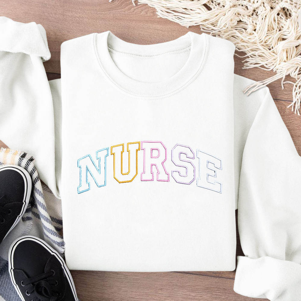 Personalized Embroidered Nurse Text Print Embroidered Crew Neck Sweatshirt