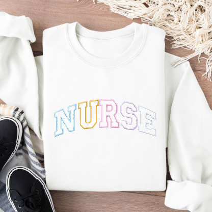 Personalized Embroidered Nurse Text Print Embroidered Crew Neck Sweatshirt