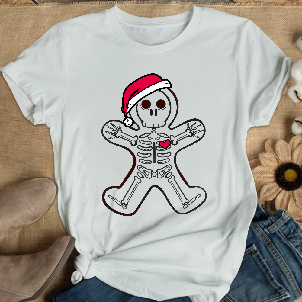 Christmas Gingerbread Man X-Ray Cookie Skeleton Wearing A Santa Hat Classic Cotton Nurse T-shirt