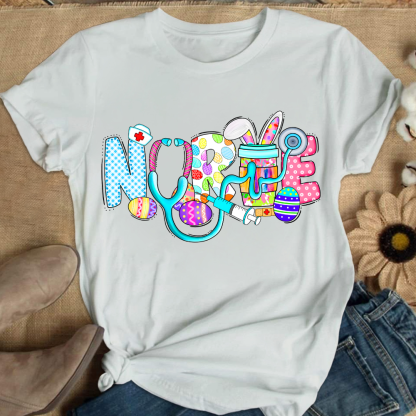Easter Gnomes Cute Bunny Cotton Nurse T-shirt