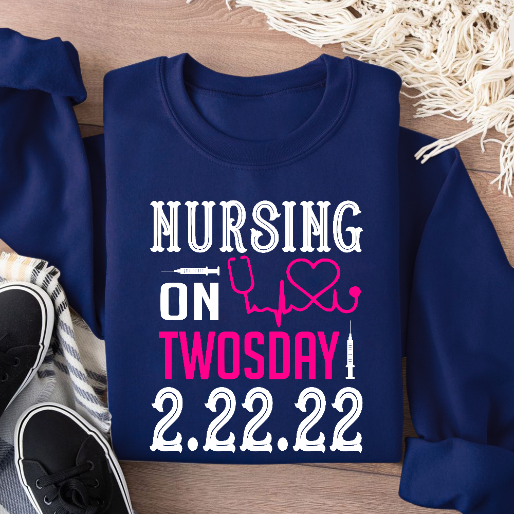 Nursing School On TwosDay Cotton Pullover Sweatshirt
