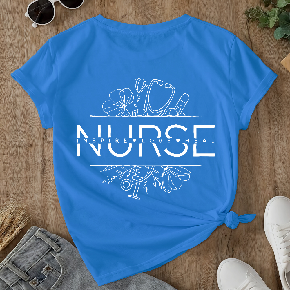 Heart Stethoscope Inspire Love Heal Double-Sided Cotton Printed T-Shirt