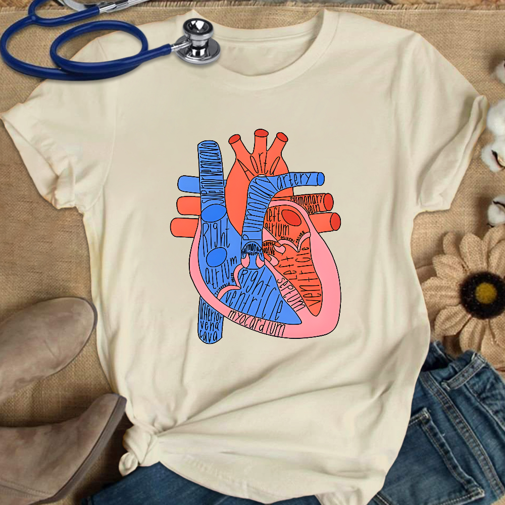 Labeled Heart Anatomy Cotton Nurse T-shirt