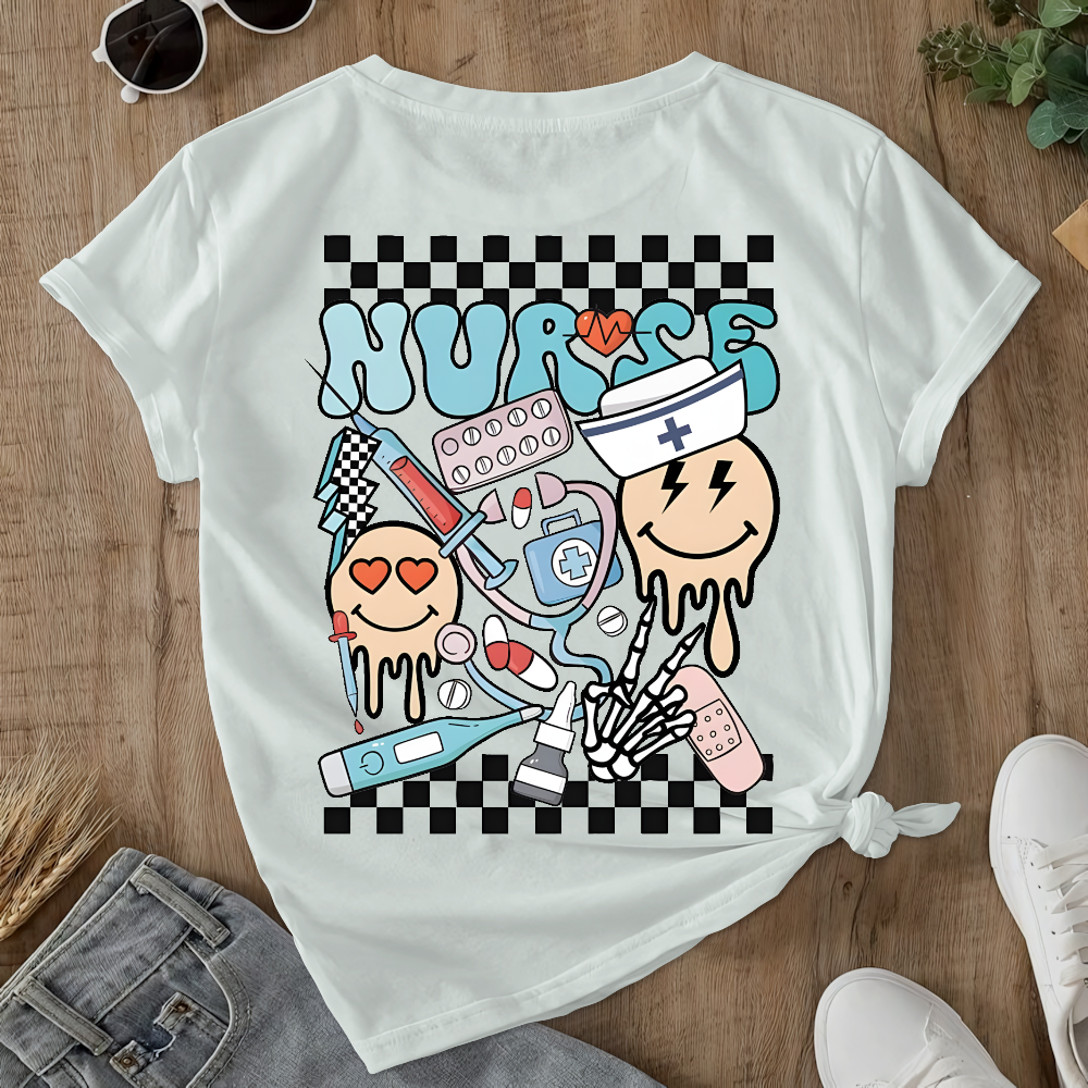 Melting Smiley Face Double-Sided Cotton Printed T-Shirt