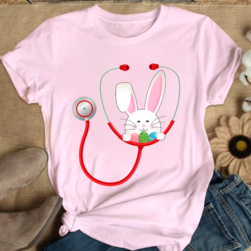 Easter Bunny Stethoscope Cotton Nurse T-shirt