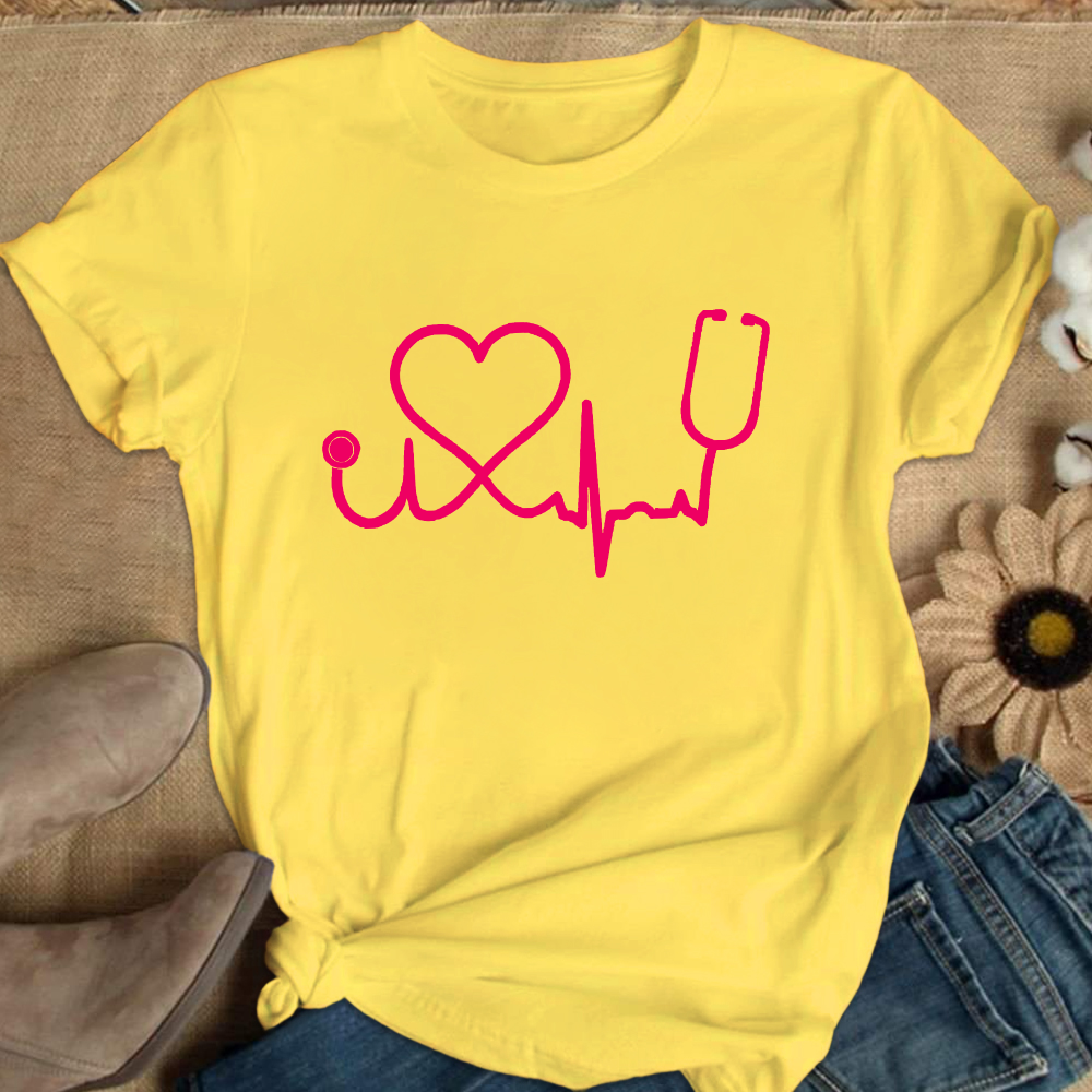Heart Stethoscope Cotton Nurse T-shirt