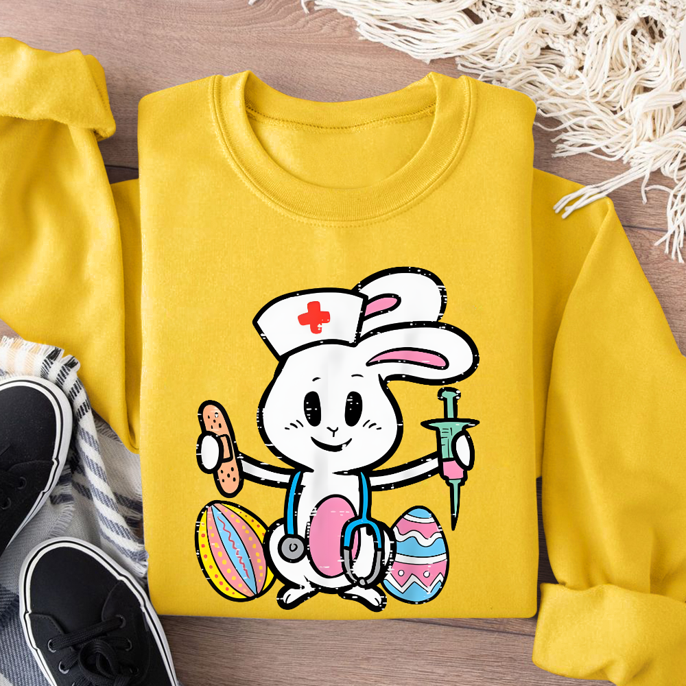 Easter Bunny Nurse Stethoscope Cute Rabbit Cotton Pullover Sweatshirt
