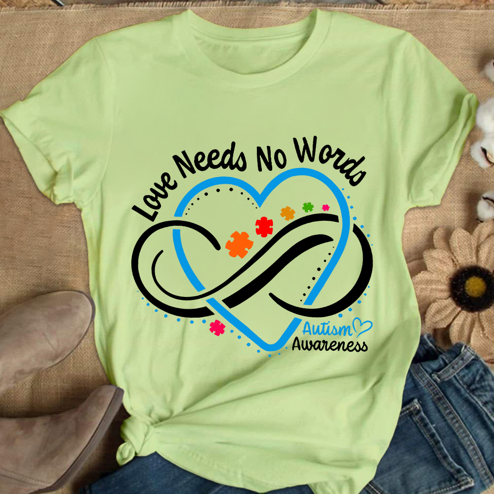 Love Needs No Words Autism Awareness Blue Heart Cotton Nurse T-shirt