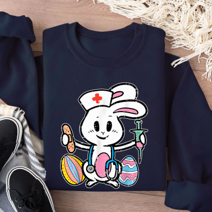 Easter Bunny Nurse Stethoscope Cute Rabbit Cotton Pullover Sweatshirt