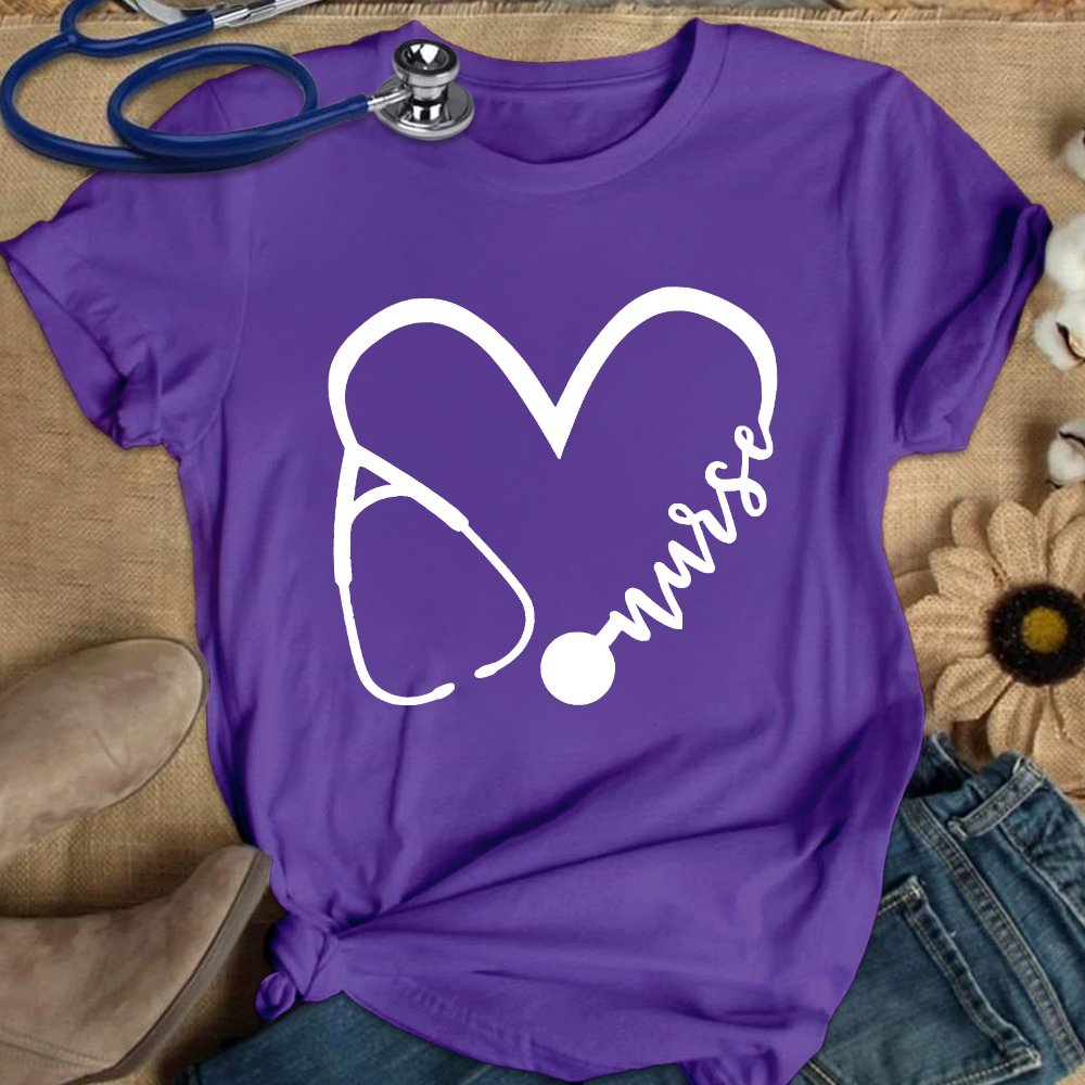 Nurse Heart Print Cotton Nurse T-shirt