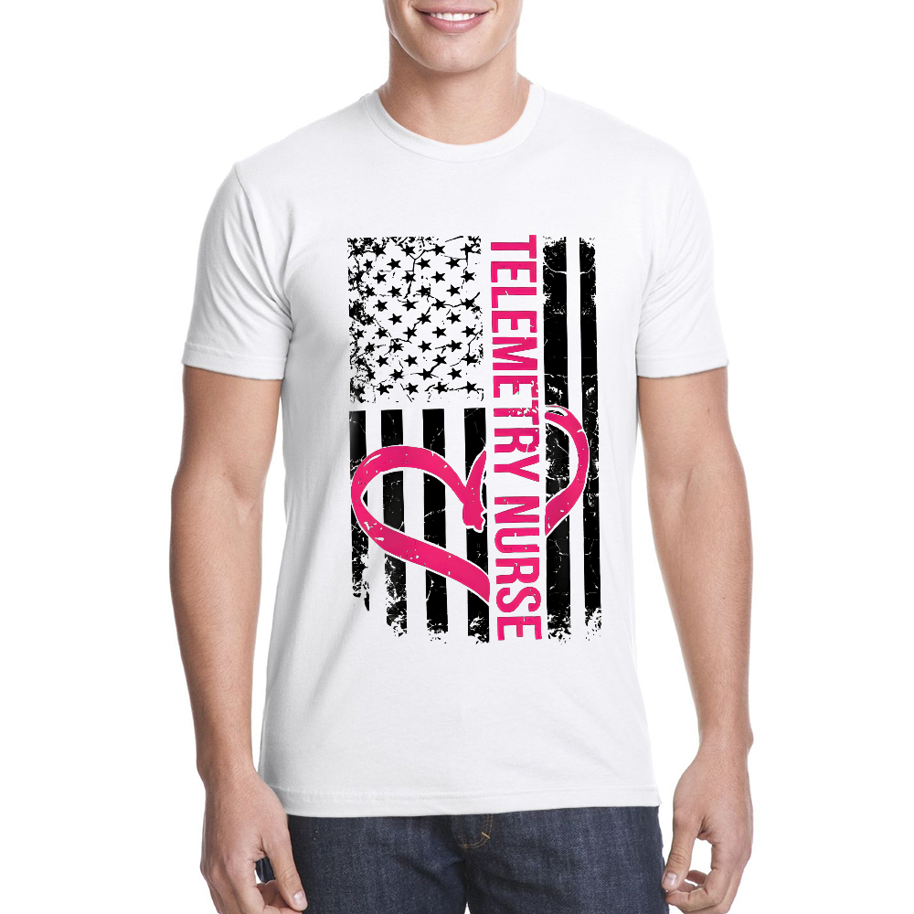 Telemetry Nurse Flag Cotton Doctor T-shirt