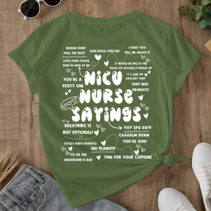 Nicu Nurse Sayings Double-Sided Cotton Printed T-Shirt