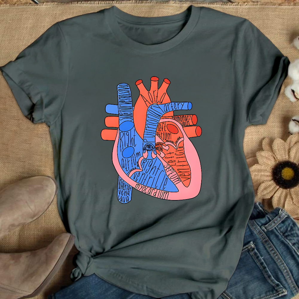 Labeled Heart Anatomy Cotton Nurse T-shirt