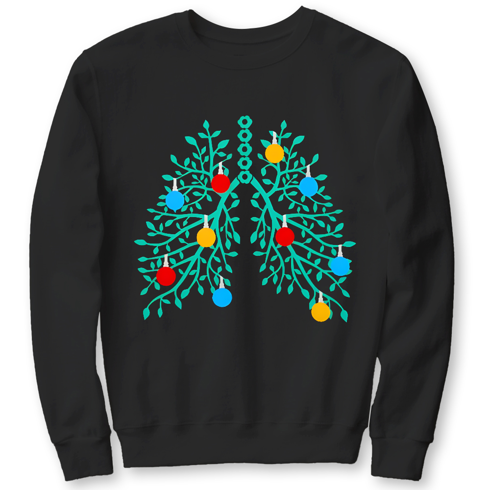 Lungs With Christmas Lights Respiratory Therapist Xmas Cotton Pullover Sweatshirt