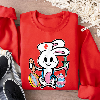 Easter Bunny Nurse Stethoscope Cute Rabbit Cotton Pullover Sweatshirt