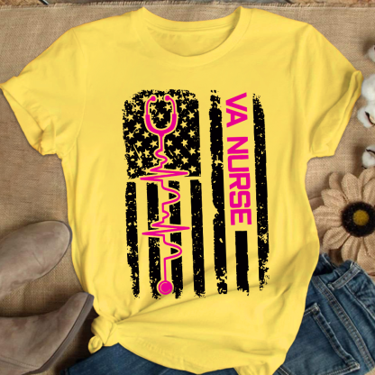 Vintage USA American Flag VA Nurse Patriotic Nursing Gifts Cotton Nurse T-shirt