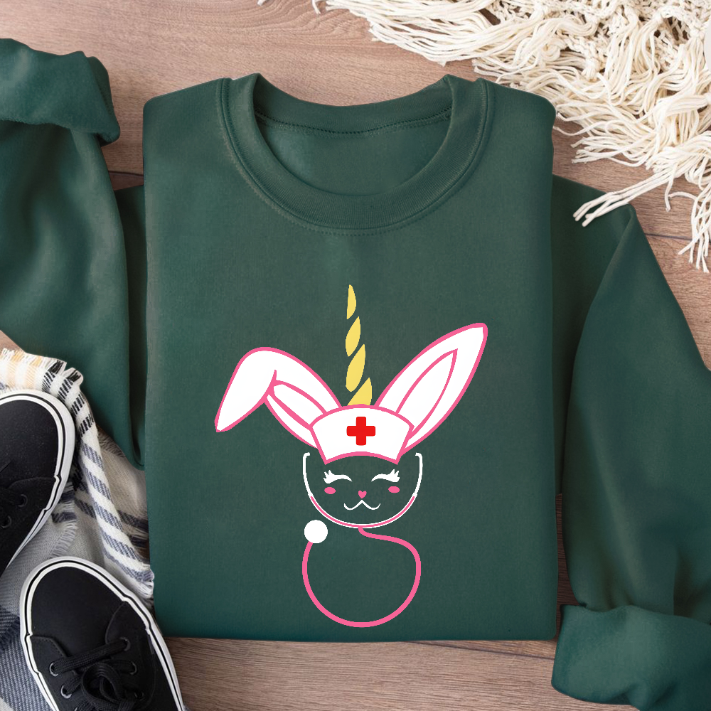 Funny Bunny Nurse Easter Cotton Pullover Sweatshirt