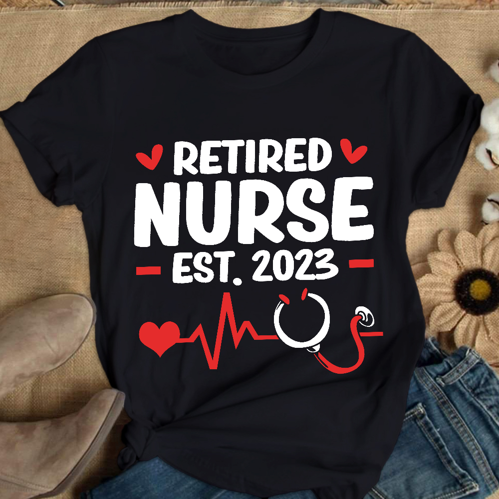 Personalized Nurse Stethoscope Heartbeat Retired 2023 Cotton Nurse T-shirt