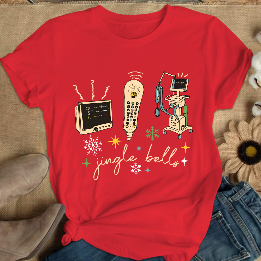 Jingle Bells ICU Nurse Xmas Cotton Nurse T-shirt