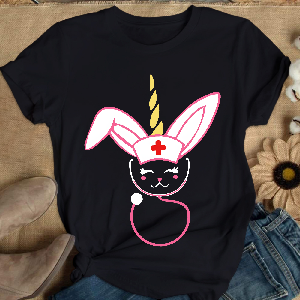 Funny Bunny Nurse Easter Cotton Nurse T-shirt