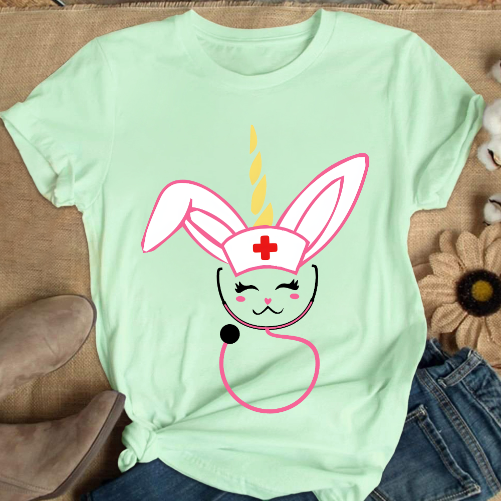 Funny Bunny Nurse Easter Cotton Nurse T-shirt