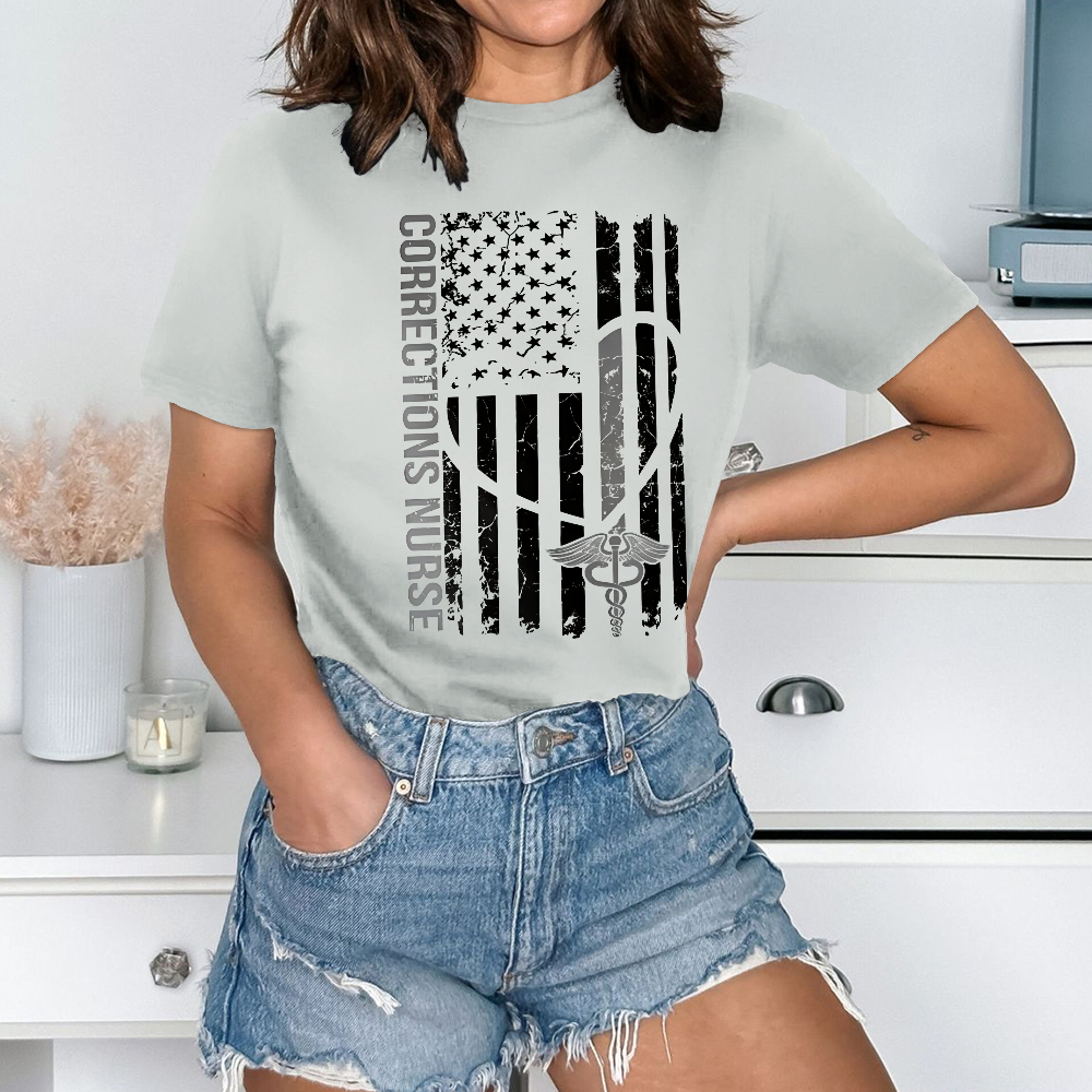 Corrections Nurse Flag Cotton Nurse T-shirt