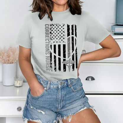 Corrections Nurse Flag Cotton Nurse T-shirt