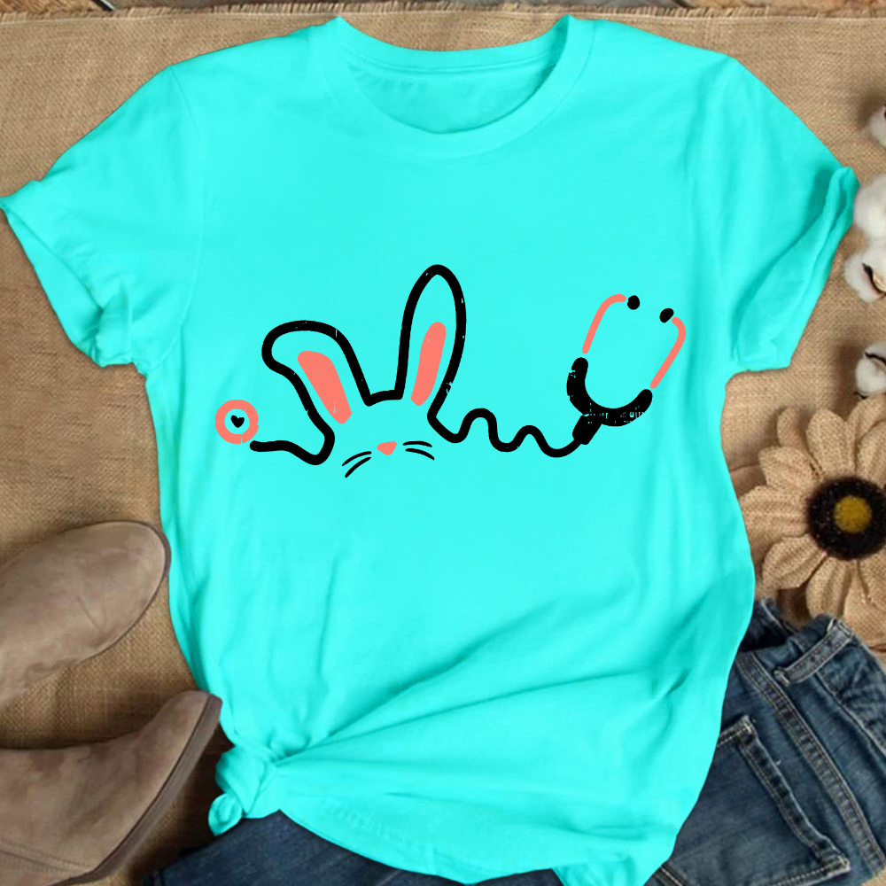 Easter Bunny Stethoscope Cotton Nurse T-shirt