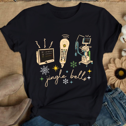 Jingle Bells ICU Nurse Xmas Cotton Nurse T-shirt
