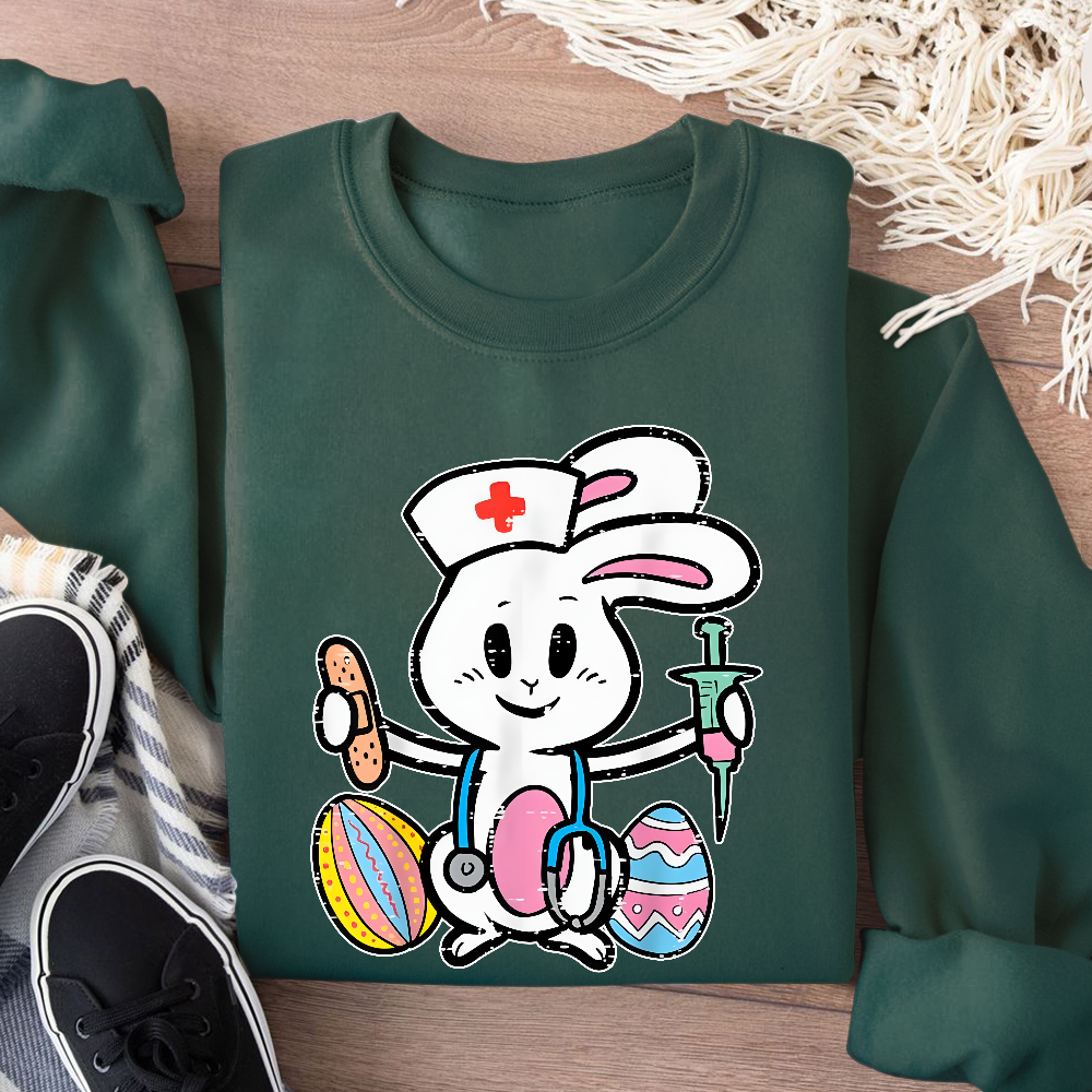 Easter Bunny Nurse Stethoscope Cute Rabbit Cotton Pullover Sweatshirt