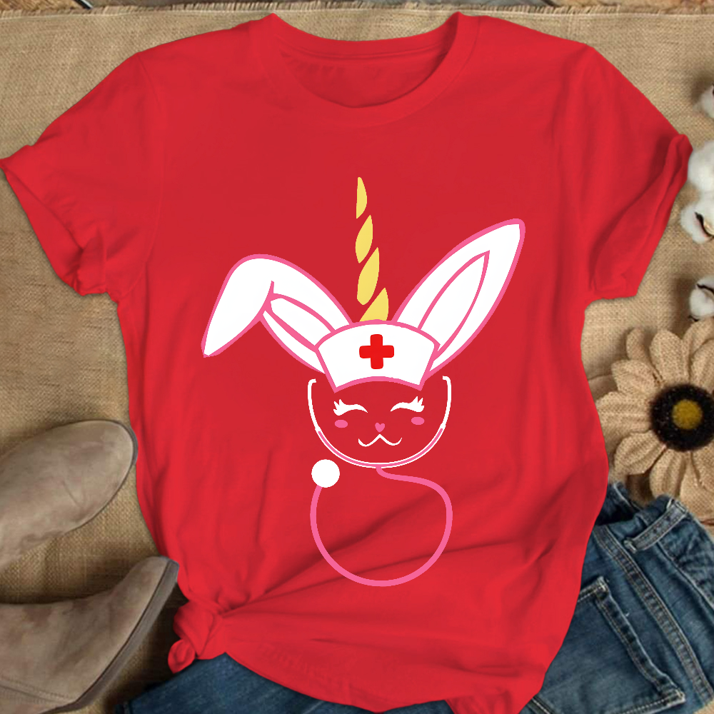 Funny Bunny Nurse Easter Cotton Nurse T-shirt