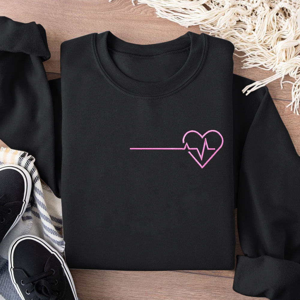 Personalized Heart Electrogram Embroidered Crew Neck Sweatshirt