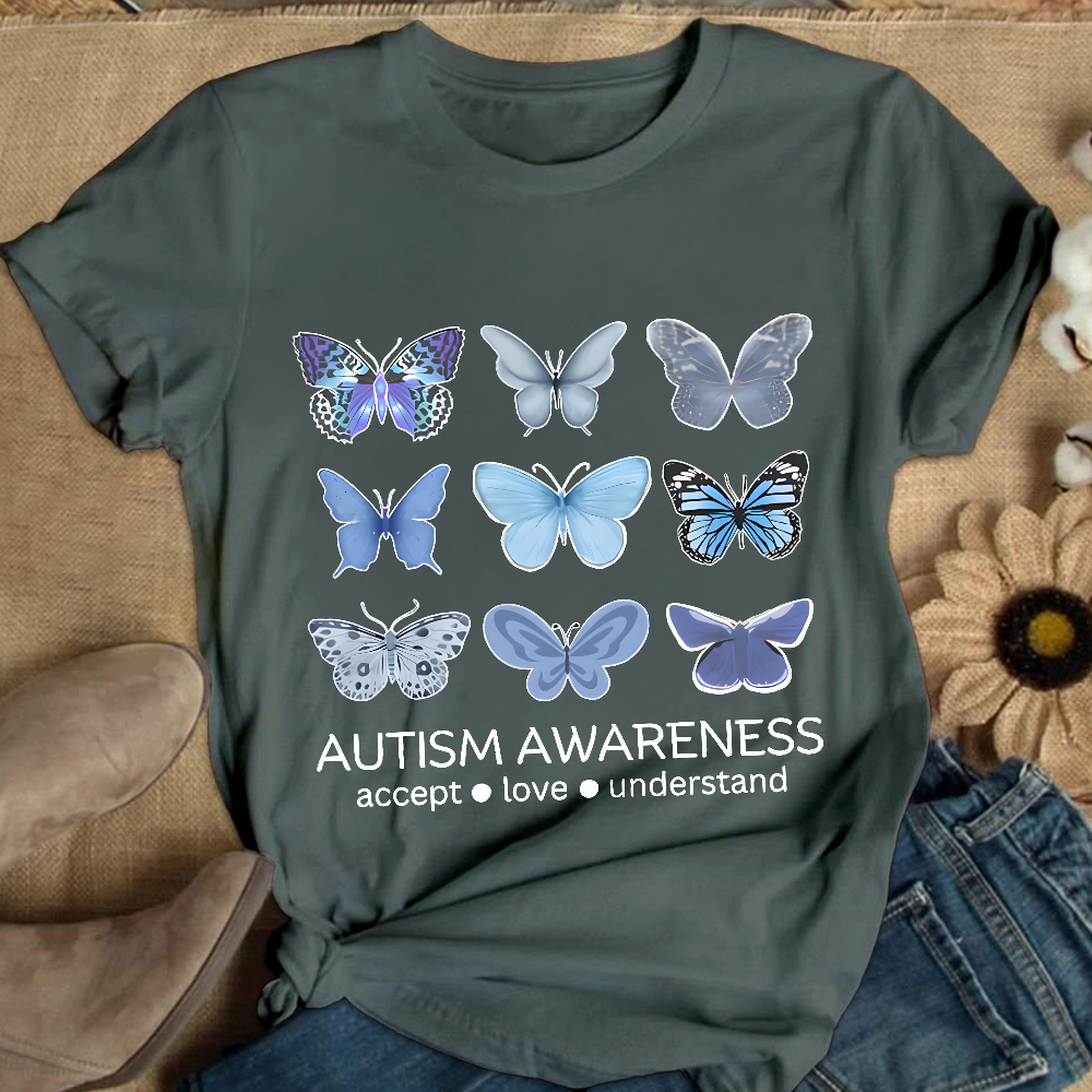 Autism Awareness Butterfly Cotton Nurse T-shirt