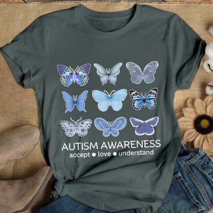 Autism Awareness Butterfly Cotton Nurse T-shirt