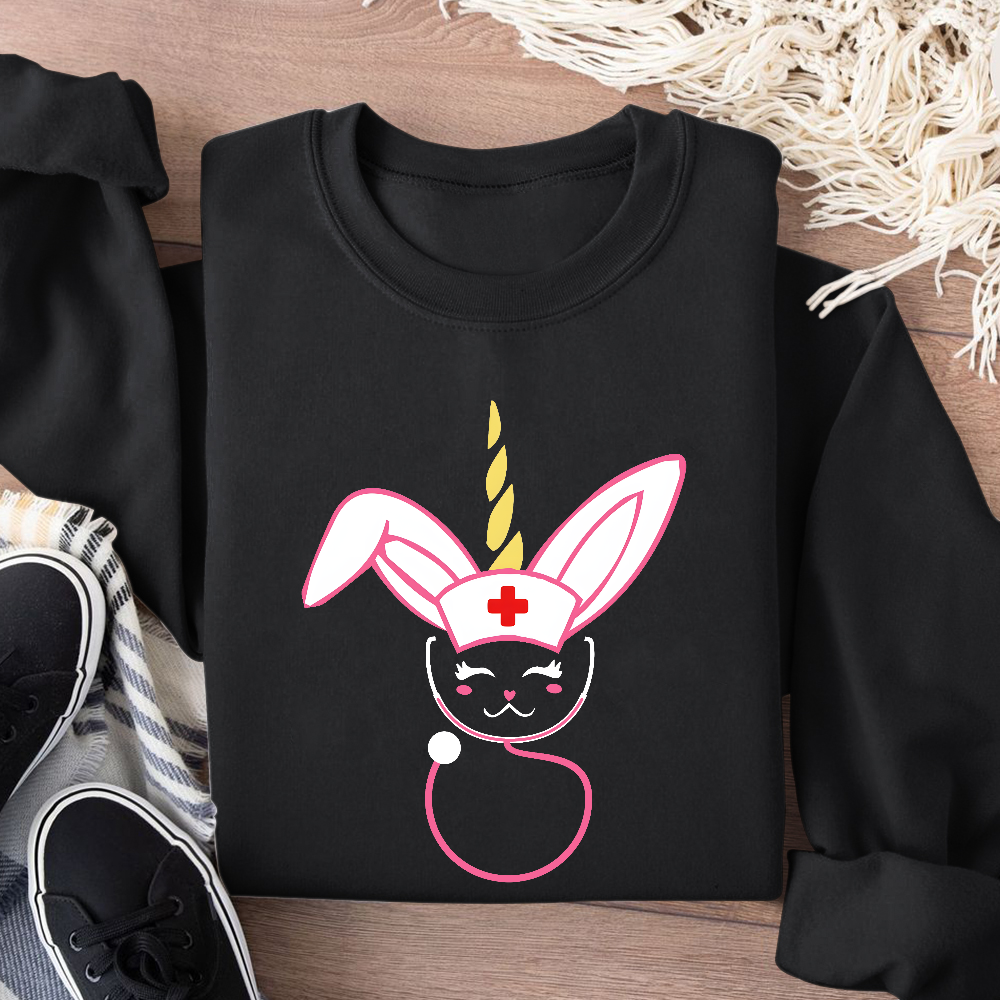 Funny Bunny Nurse Easter Cotton Pullover Sweatshirt