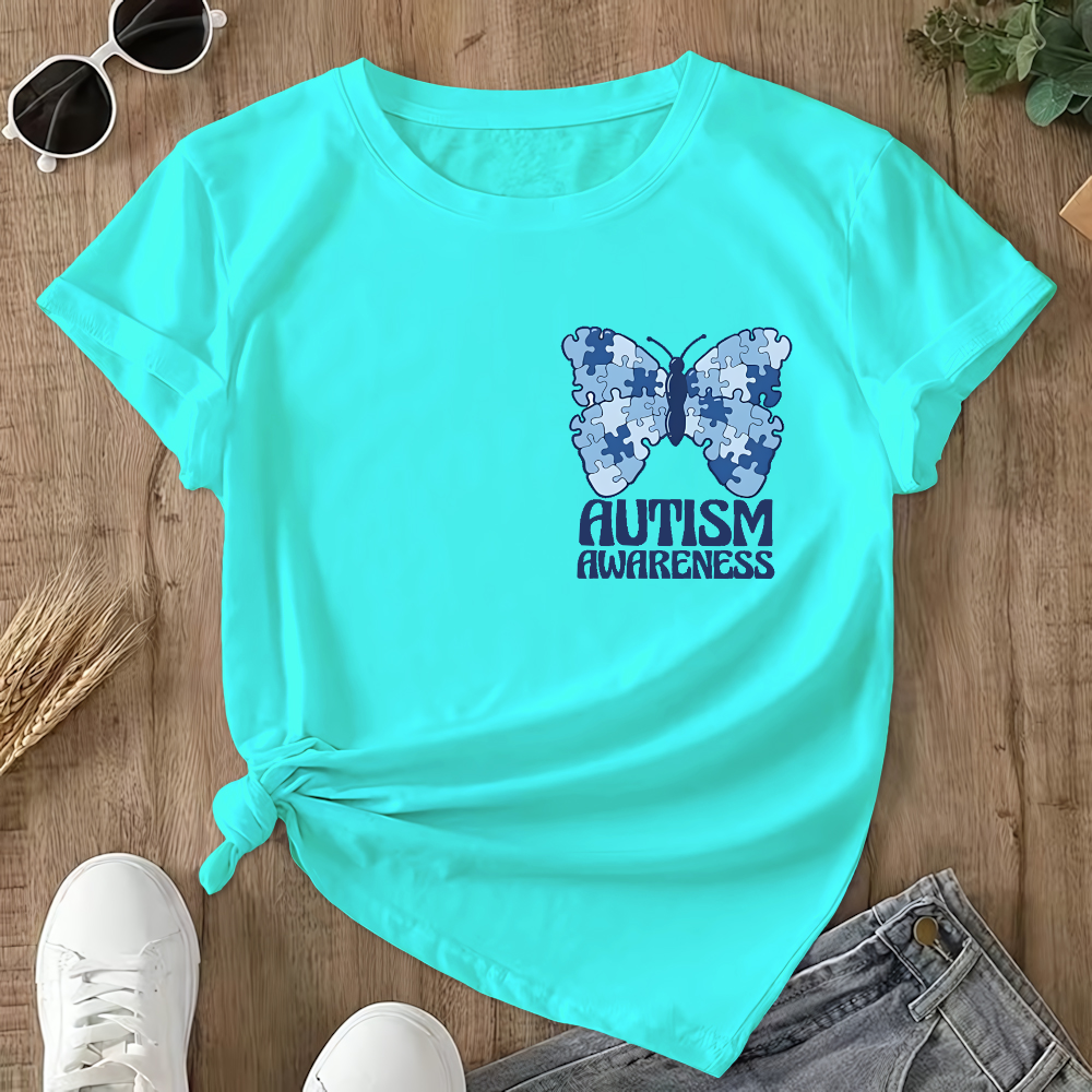 I Wear Blue For Autism Awareness Double-Sided Cotton Printed T-Shirt