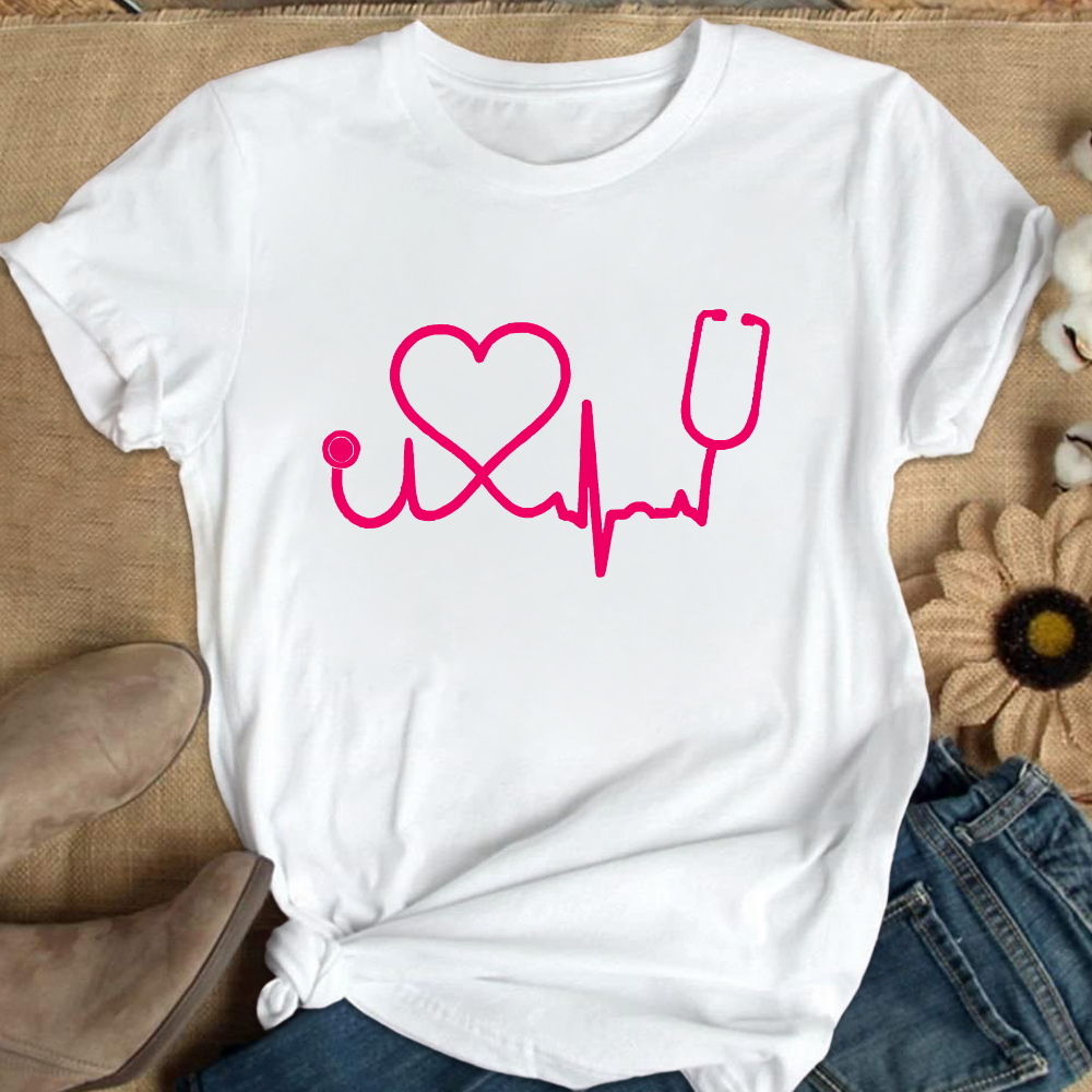 Heart Stethoscope Cotton Nurse T-shirt
