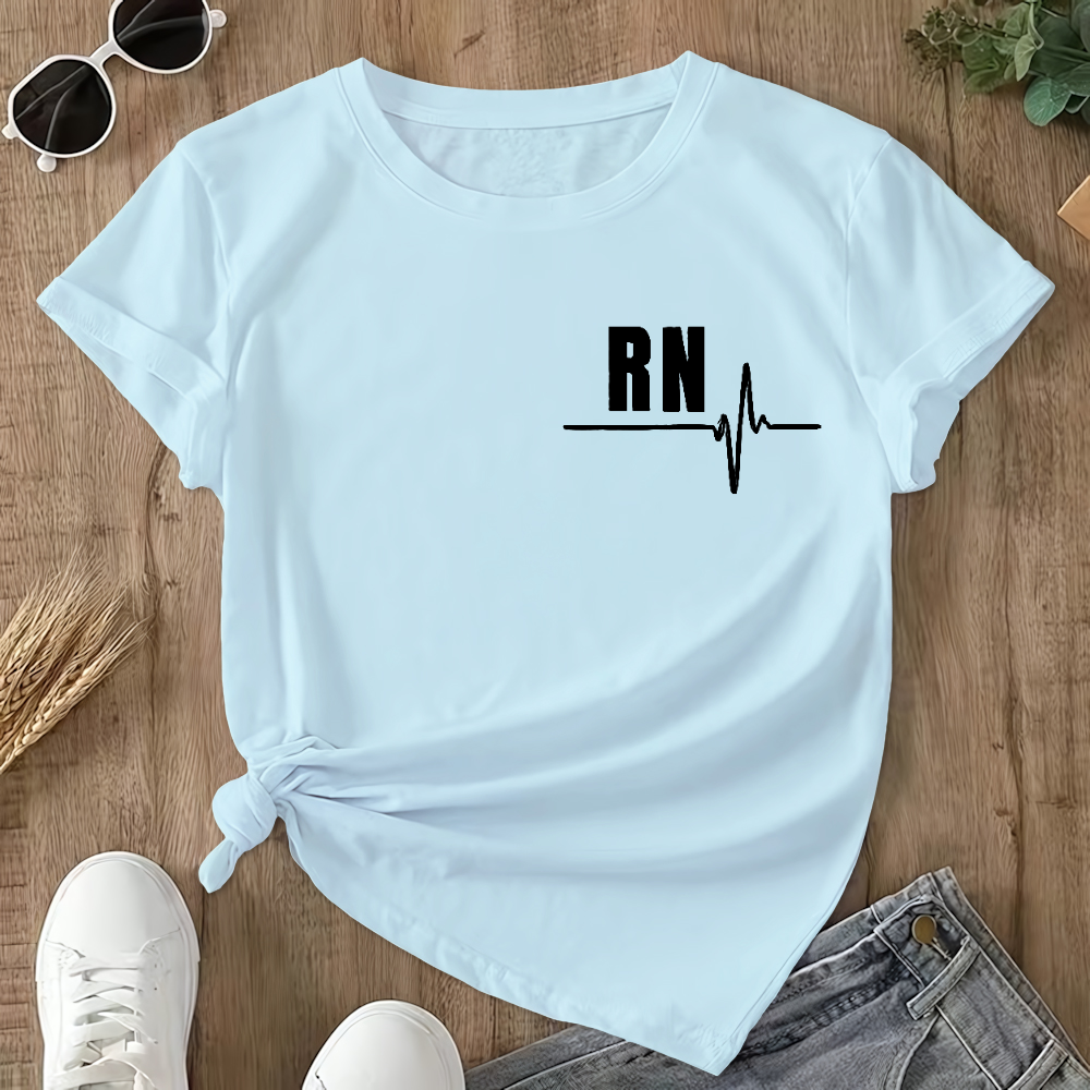 Rn Registered Nursing Nurse Healthcare Ekg Flag Double-Sided Cotton Printed T-Shirt