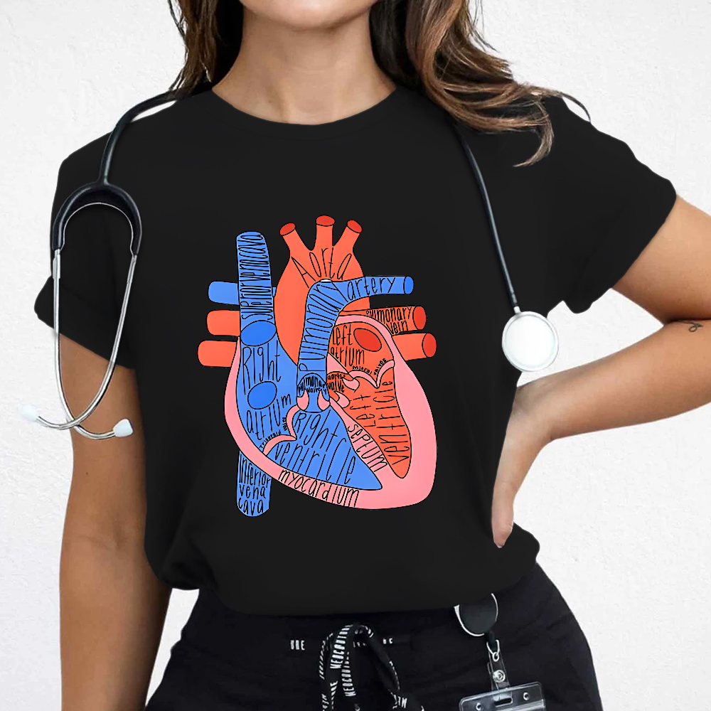 Labeled Heart Anatomy Cotton Nurse T-shirt