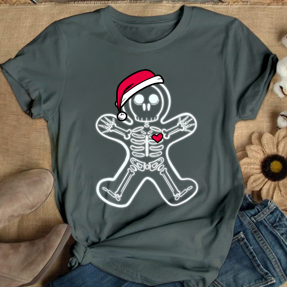 Christmas Gingerbread Man X-Ray Cookie Skeleton Wearing A Santa Hat Classic Cotton Nurse T-shirt