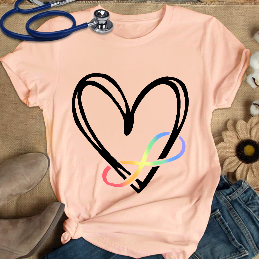 Infinity Heart Autism Awareness Love Needs No Words Cotton Nurse T-shirt