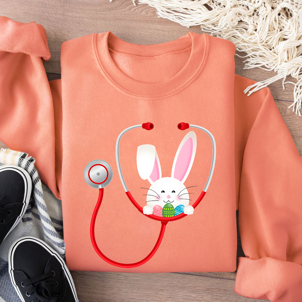 Easter Bunny Stethoscope Cotton Pullover Sweatshirt