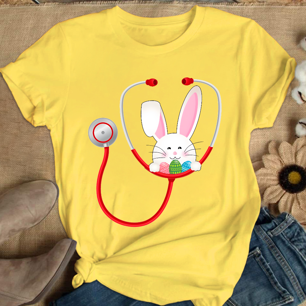 Easter Bunny Stethoscope Cotton Nurse T-shirt